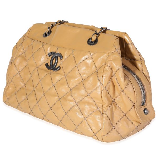 120428 sv Chanel Diamond Stitch Tan Calfskin Bowling Bag