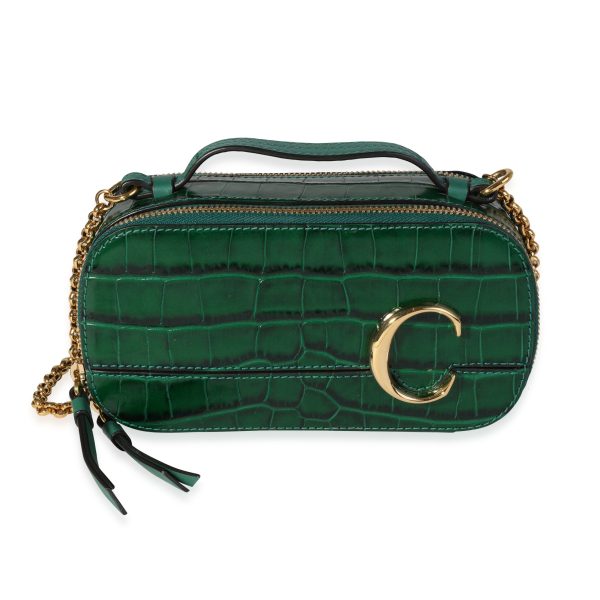 120478 fv Chloe Woodsy Green Crocodile Embossed Mini Vanity C Bag