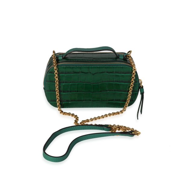 120478 pv Chloe Woodsy Green Crocodile Embossed Mini Vanity C Bag