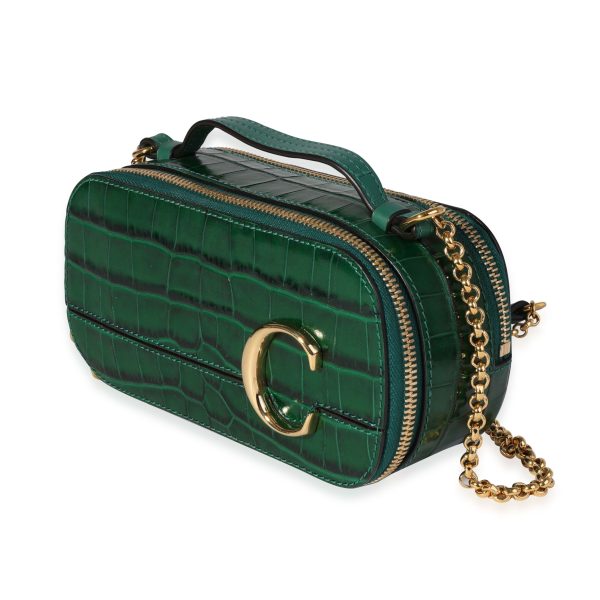 120478 sv Chloe Woodsy Green Crocodile Embossed Mini Vanity C Bag