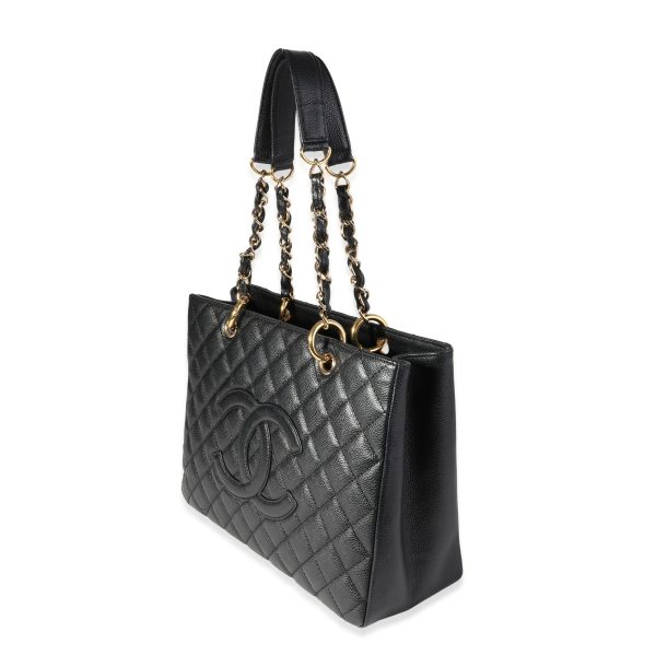 120546 sv Chanel Black Quilted Caviar Grand Shopping Tote