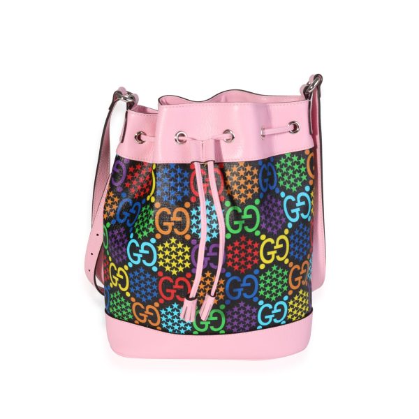 120630 fv Gucci Multicolor Coated Canvas Pink Leather Psychedelic Bucket Bag