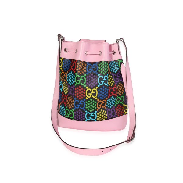 120630 pv Gucci Multicolor Coated Canvas Pink Leather Psychedelic Bucket Bag