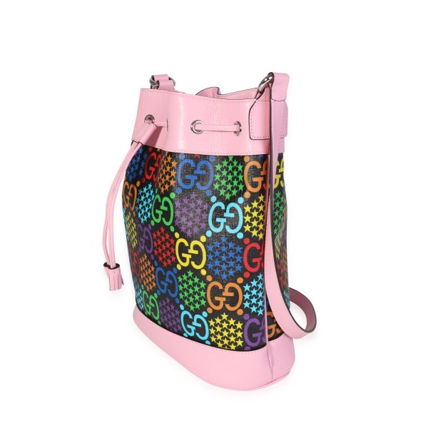 120630 sv Gucci Multicolor Coated Canvas Pink Leather Psychedelic Bucket Bag