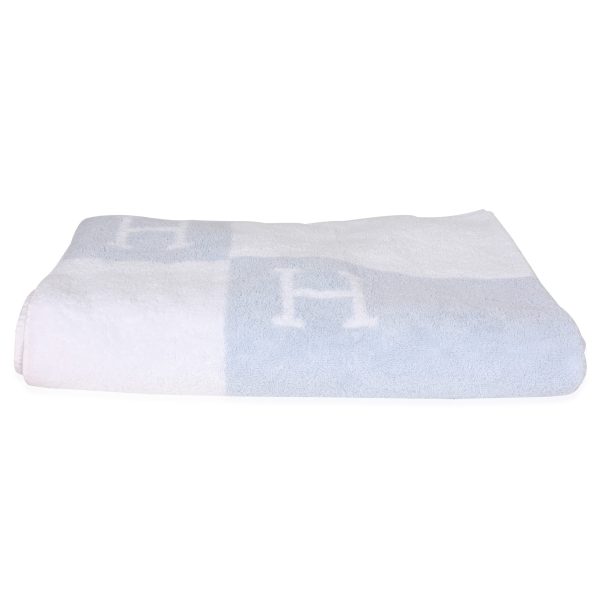 120657 sv NIB Hermès White Blue Jacquard Terry Cloth Avalon Bath Towel