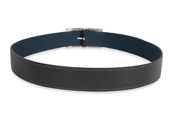 120663 pv Hermès Ébène 135 Calfskin Bleu Ocean Togo Quentin 32 Reversible Belt 85