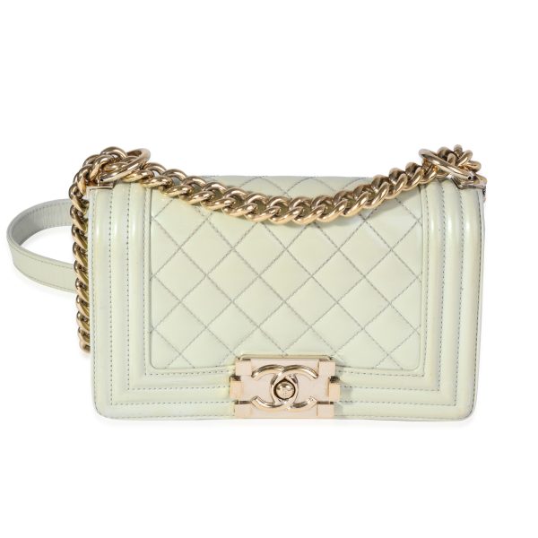 120696 fv 01c6e5a4 7e58 436b a6b8 82af9ca92620 Chanel Light Green Quilted Patent Leather Small Boy Bag