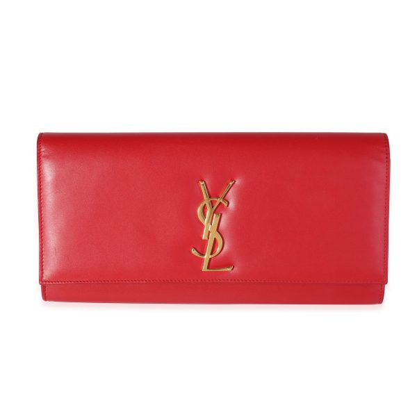 120761 fv Saint Laurent Red Smooth Calfskin Cassandre Clutch