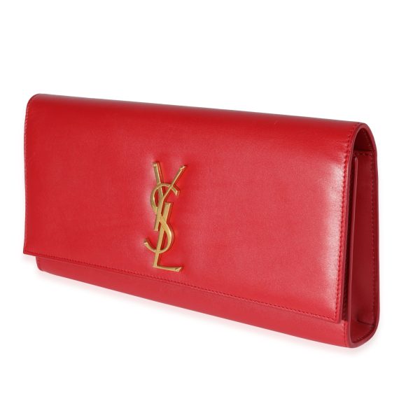 120761 sv Saint Laurent Red Smooth Calfskin Cassandre Clutch