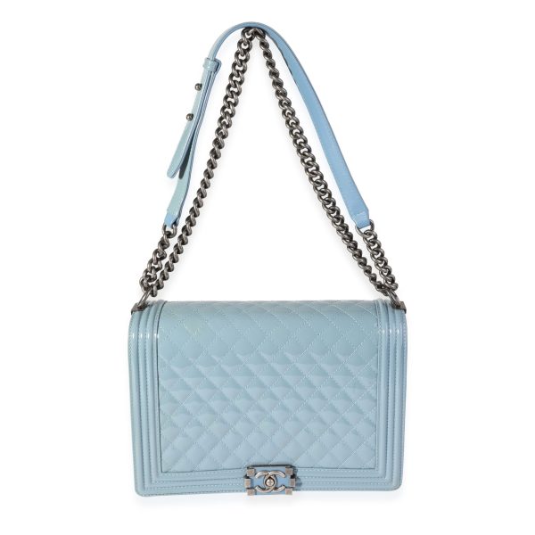 120762 bv Chanel Light Blue Quilted Patent Leather Large Boy Bag