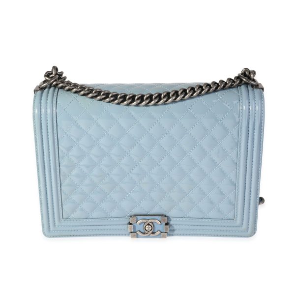 120762 fv Chanel Light Blue Quilted Patent Leather Large Boy Bag