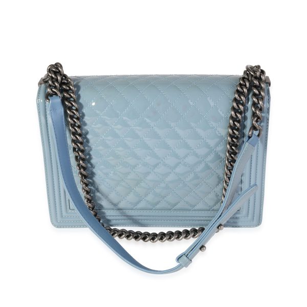 120762 pv Chanel Light Blue Quilted Patent Leather Large Boy Bag