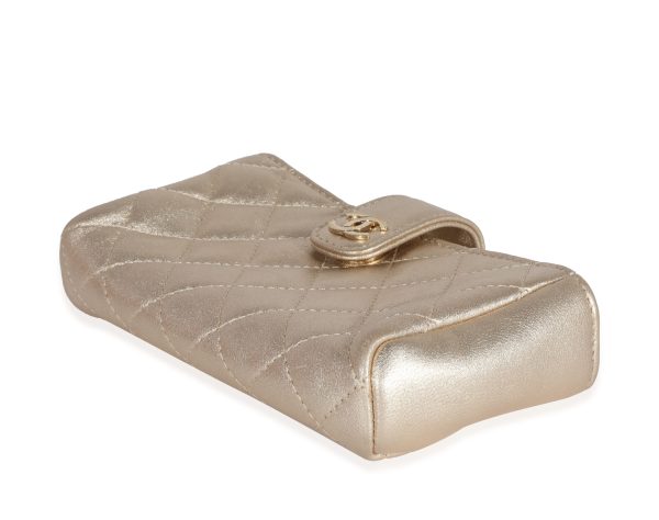 120829 box Chanel Gold Quilted Lambskin Mini Phone Holder Clutch