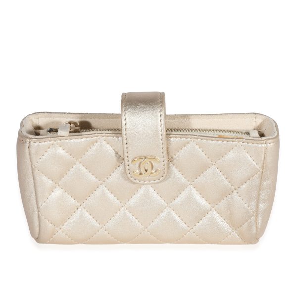 120829 fv Chanel Gold Quilted Lambskin Mini Phone Holder Clutch