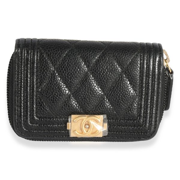 120830 fv e87916ff b7d3 4170 96e7 2d40035e916d Chanel Black Quilted Caviar Zip Around Boy Coin Purse