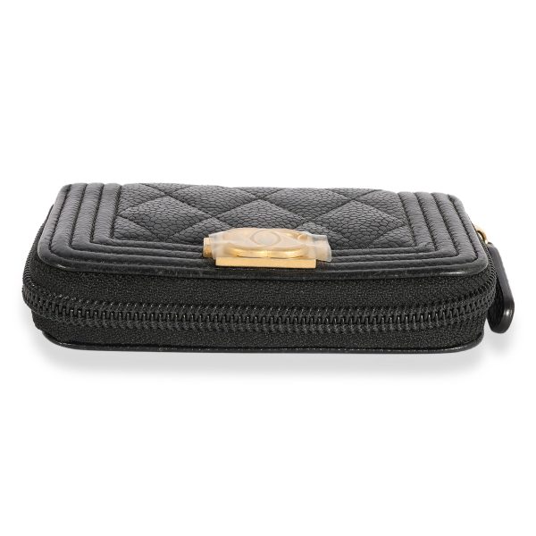 120830 stamp 57fbe167 4aad 454e addf 08ee60200651 Chanel Black Quilted Caviar Zip Around Boy Coin Purse