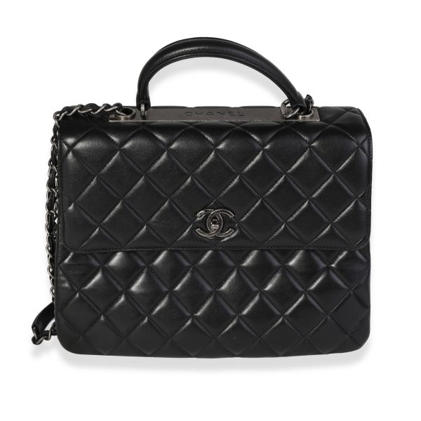 120906 fv 987cca09 b815 4f0f 8acc face68dee53a Chanel Black Quilted Lambskin Large Trendy Top Handle Bag