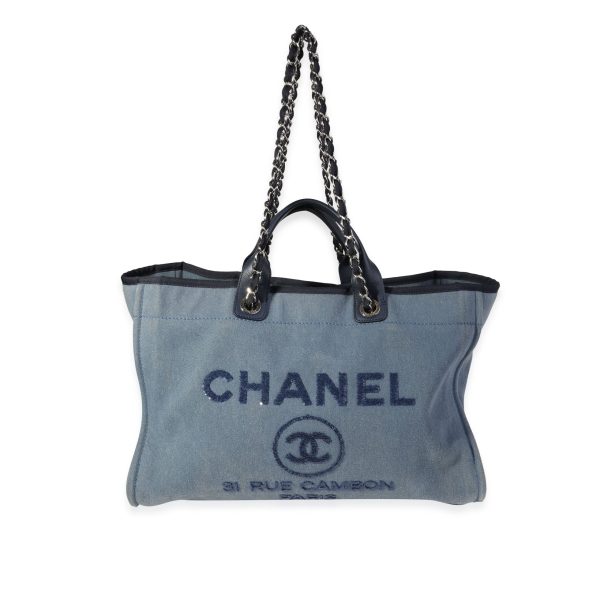 120932 bv Chanel Blue Canvas Sequins Large Deauville Tote