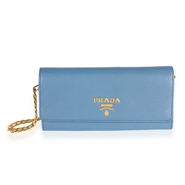 121068 fv Prada Blue Vitello Daino Chain Wallet