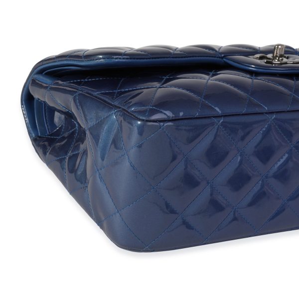 121095 box 6d372263 cbfd 4184 bff1 3cd738871fef Chanel Blue Quilted Patent Leather Jumbo Classic Double Flap Bag