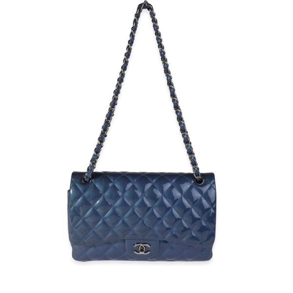 121095 bv bee1e17a 3a64 4c39 8958 f9296f071188 Chanel Blue Quilted Patent Leather Jumbo Classic Double Flap Bag