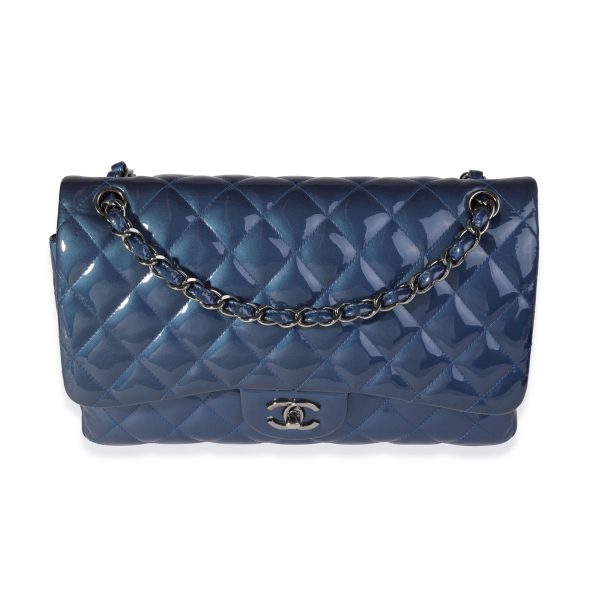 121095 fv d7fb6a8b c76f 4f58 ad74 137b78623ceb Chanel Blue Quilted Patent Leather Jumbo Classic Double Flap Bag