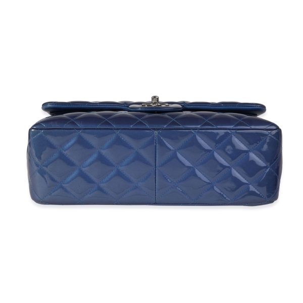 121095 stamp 6bba60e7 3bd6 4693 8f0d 61f05e05ec6d Chanel Blue Quilted Patent Leather Jumbo Classic Double Flap Bag