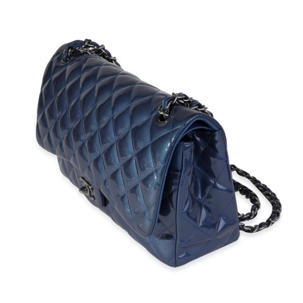 121095 sv 2344848e 94d4 4e03 8cd2 dd9509436993 Chanel Blue Quilted Patent Leather Jumbo Classic Double Flap Bag