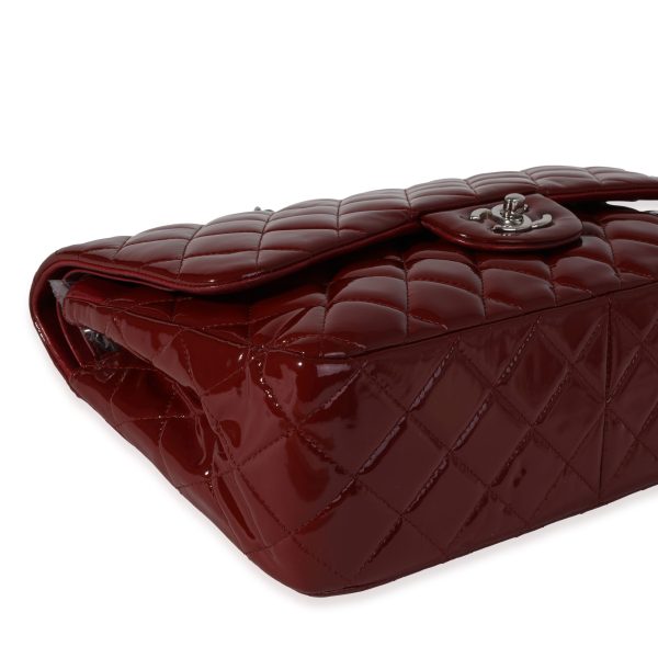 121097 clasp 0e0301f9 0d84 48f5 a3a4 5c140d4bdcd0 Chanel Dark Red Quilted Patent Leather Jumbo Classic Double Flap Bag