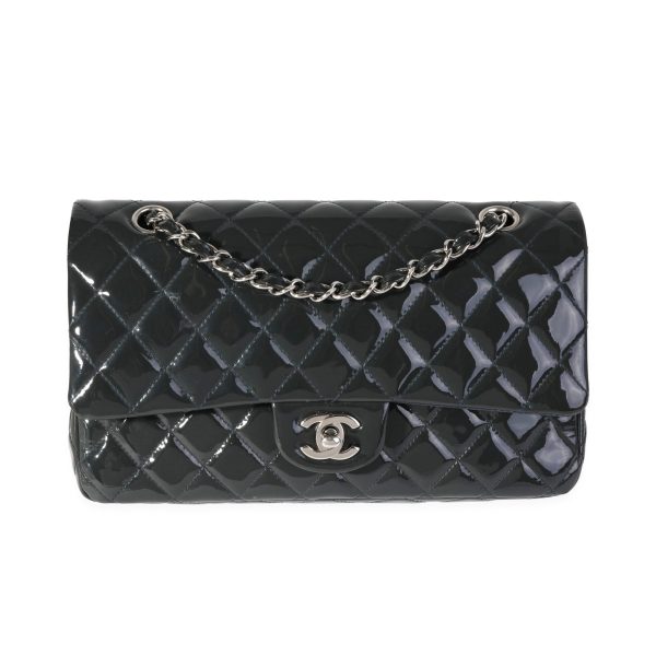 121101 fv Chanel Shadow Blue Quilted Patent Leather Medium Classic Double Flap Bag