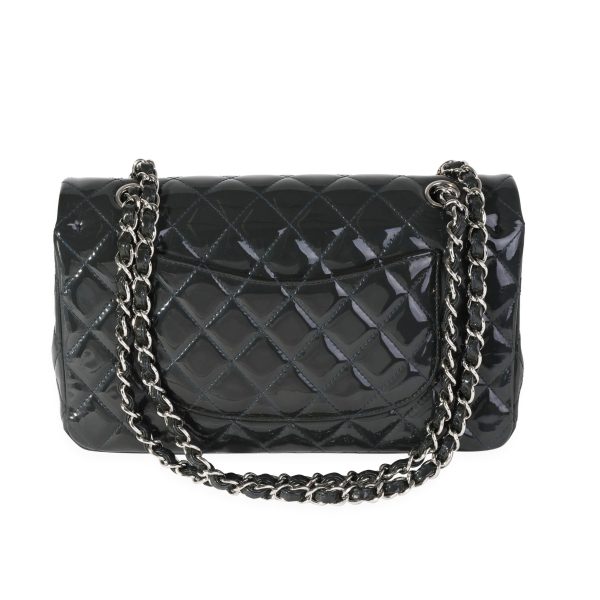 121101 pv Chanel Shadow Blue Quilted Patent Leather Medium Classic Double Flap Bag