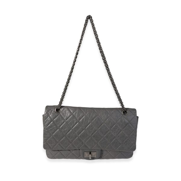 121120 bv Chanel Gray Quilted Aged Calfskin Reissue 255 227 Double Flap Bag