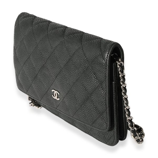 121123 sv Chanel Black Quilted Nubuck Classic Wallet On Chain