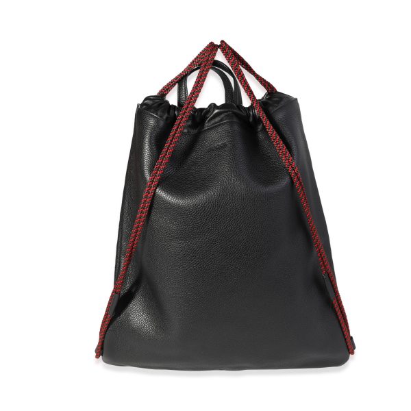 121164 pv Gucci Black Grained Leather King Snake Drawstring Backpack