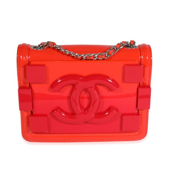 121292 fv Chanel Red Quilted Patent Leather Plexi Boy Brick Flap Bag