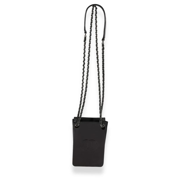 121296 fv Chanel Black Patent Leather CC O Phone Holder Crossbody