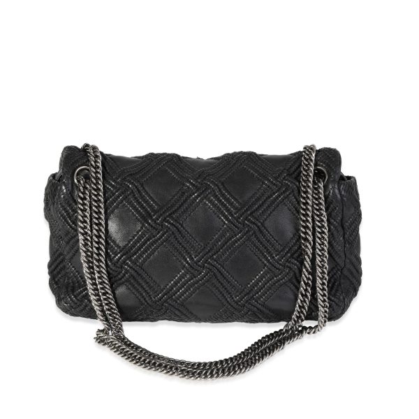 121317 pv Chanel Black Woven Grid Leather Single Flap Bag