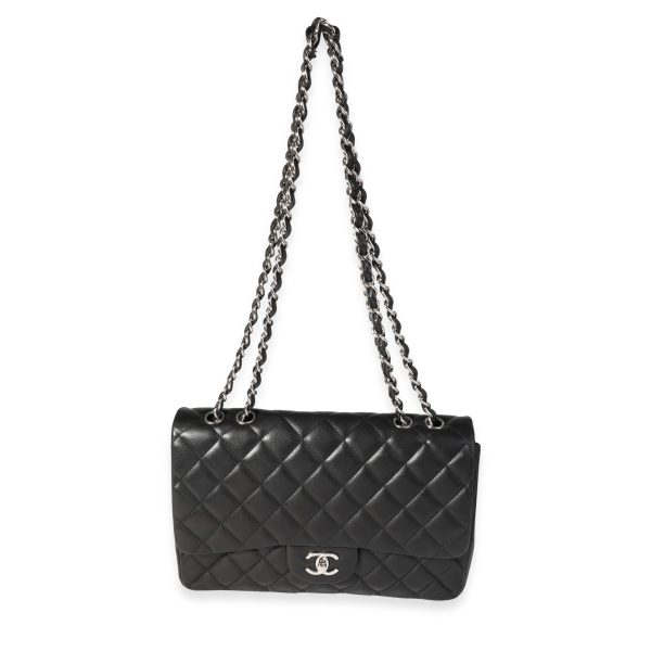 121323 bv Chanel Black Quilted Lambskin Jumbo Classic Single Flap Bag