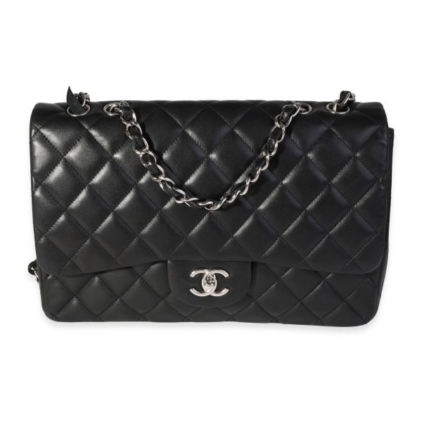 121323 fv Chanel Black Quilted Lambskin Jumbo Classic Single Flap Bag