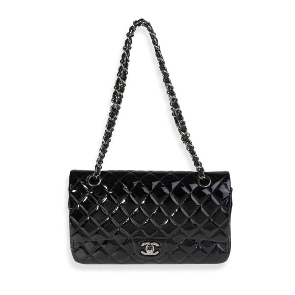 121324 bv Chanel Black Quilted Patent Leather Medium Classic Double Flap Bag