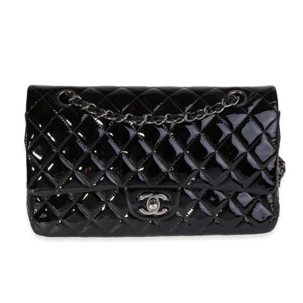 121324 fv Chanel Black Quilted Patent Leather Medium Classic Double Flap Bag