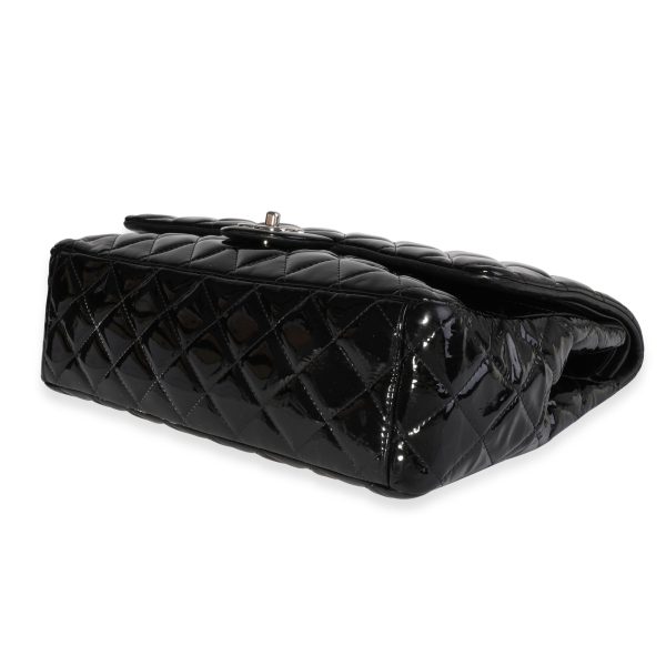 121325 box Chanel Black Quilted Patent Leather Maxi Classic Double Flap Bag