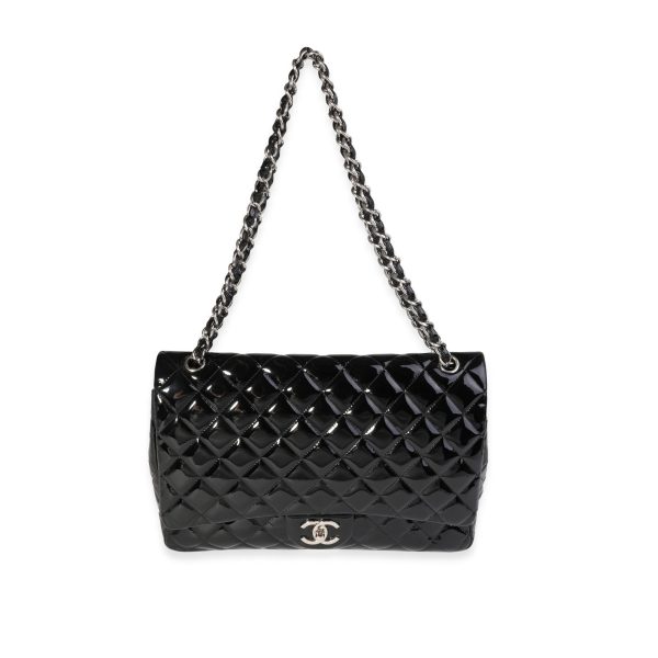 121325 bv Chanel Black Quilted Patent Leather Maxi Classic Double Flap Bag