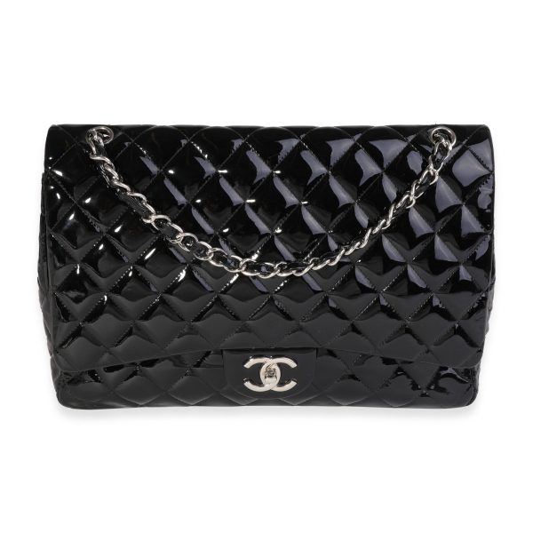 121325 fv Chanel Black Quilted Patent Leather Maxi Classic Double Flap Bag