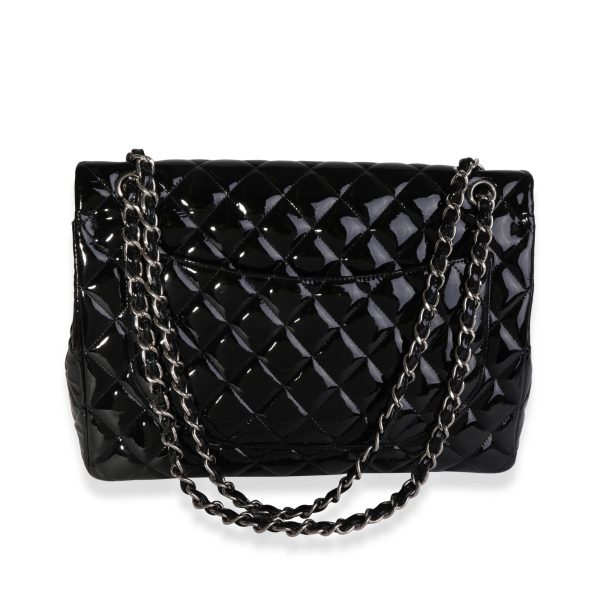 121325 pv Chanel Black Quilted Patent Leather Maxi Classic Double Flap Bag