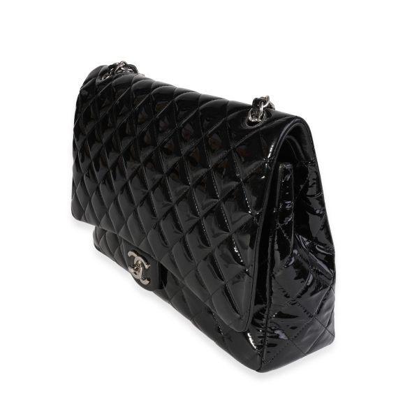 121325 sv Chanel Black Quilted Patent Leather Maxi Classic Double Flap Bag