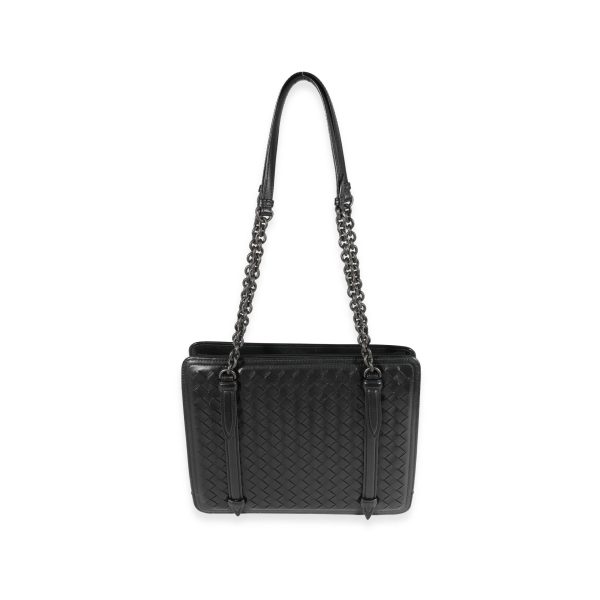 121351 pv a600c704 7d4d 4081 bac9 8bbe1f2f7749 Bottega Veneta Black Intrecciato Leather Chain Shoulder Bag