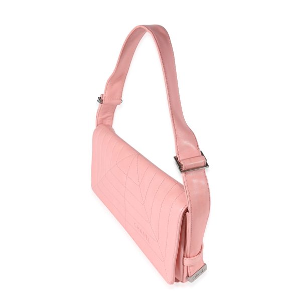 121444 pv Chanel Pink Stitched Leather Flap Shoulder Bag