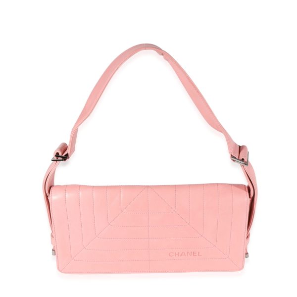 121444 sv Chanel Pink Stitched Leather Flap Shoulder Bag