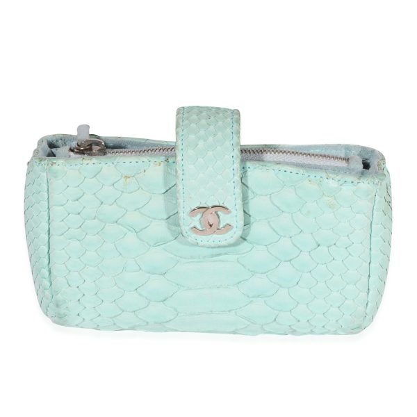 121464 fv Chanel Mint Python Mini Phone Holder Clutch